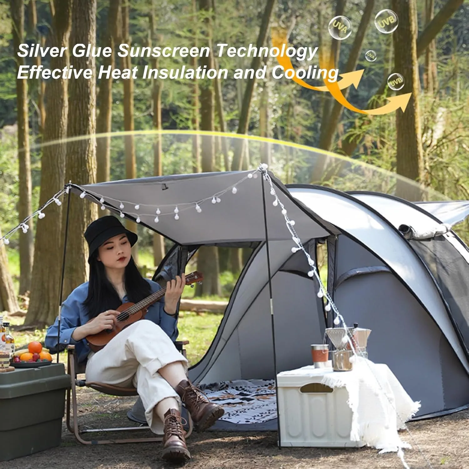 5-8 Person Camping Tent Outdoor Instant Pop Up Tent Waterproof Automatic Set Up Throw Tent 2 Doors 2 Windows Portable Family Tents for Camping Hiking
