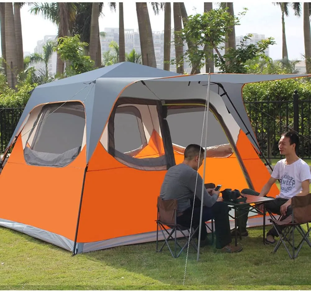 5-8 Person Family Camping Tent Automatic Pop Up Tent with Zipped Double Door Foldable Festival Double Layer Tent with Porch for Outdoor Hiking Fishing (Orange 5) (Orange 5)
