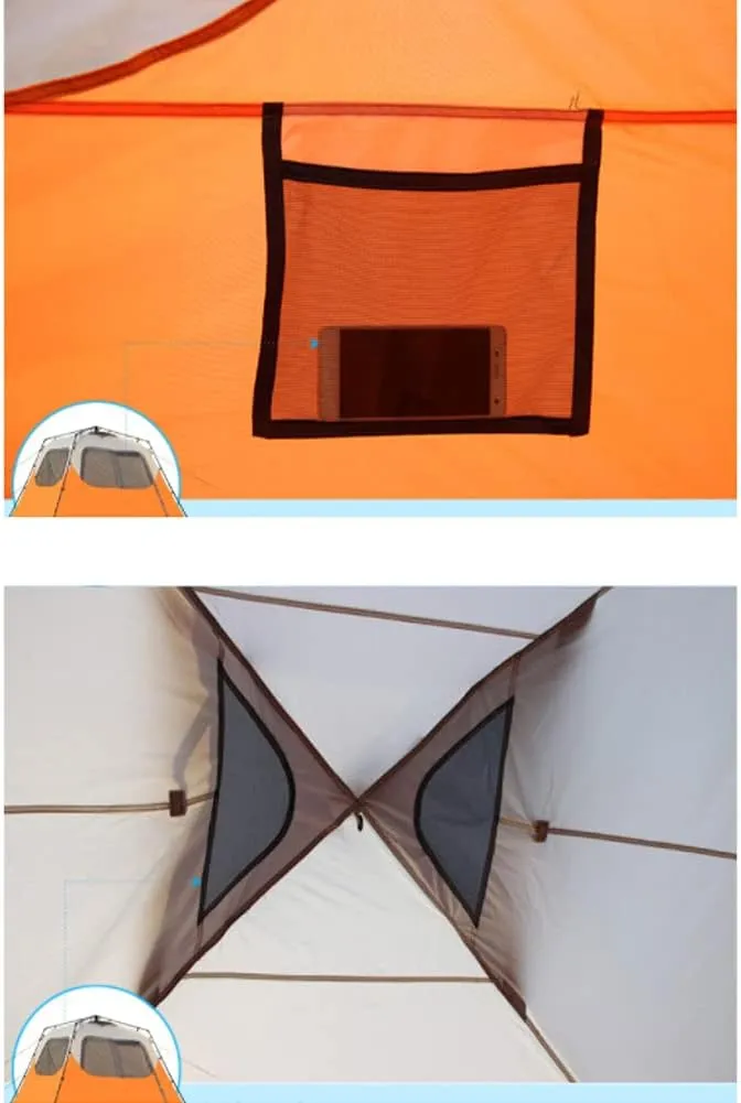 5-8 Person Family Camping Tent Automatic Pop Up Tent with Zipped Double Door Foldable Festival Double Layer Tent with Porch for Outdoor Hiking Fishing (Orange 5) (Orange 5)