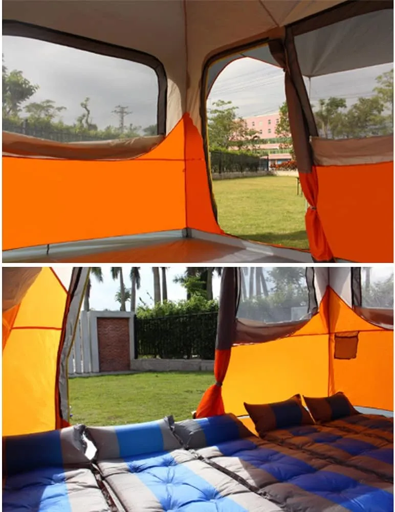 5-8 Person Family Camping Tent Automatic Pop Up Tent with Zipped Double Door Foldable Festival Double Layer Tent with Porch for Outdoor Hiking Fishing (Orange 5) (Orange 5)