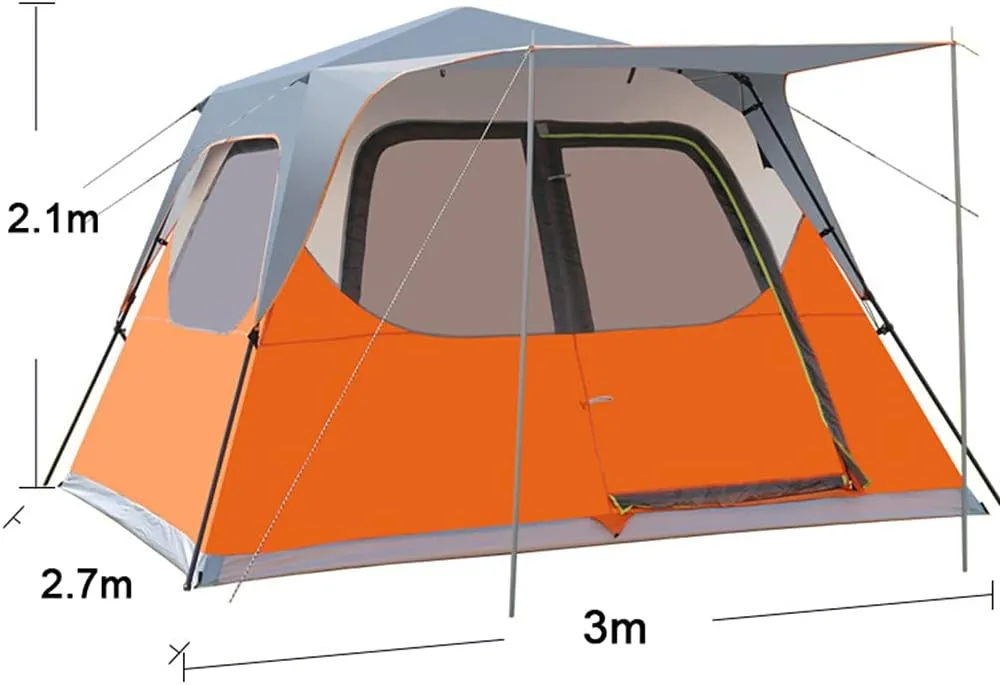 5-8 Person Family Camping Tent Automatic Pop Up Tent with Zipped Double Door Foldable Festival Double Layer Tent with Porch for Outdoor Hiking Fishing (Orange 5) (Orange 5)