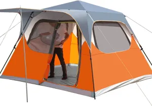 5-8 Person Family Camping Tent Automatic Pop Up Tent with Zipped Double Door Foldable Festival Double Layer Tent with Porch for Outdoor Hiking Fishing