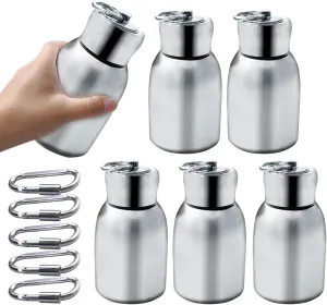 5 Pcs 10 oz Mini Stainless Steel Water Bottle Portable Drink Water Bottle Slim Insulated Thermal Design Small Vacuum Hot and Cold Water Bottle for Travel, Camping, and Sports(Silver)