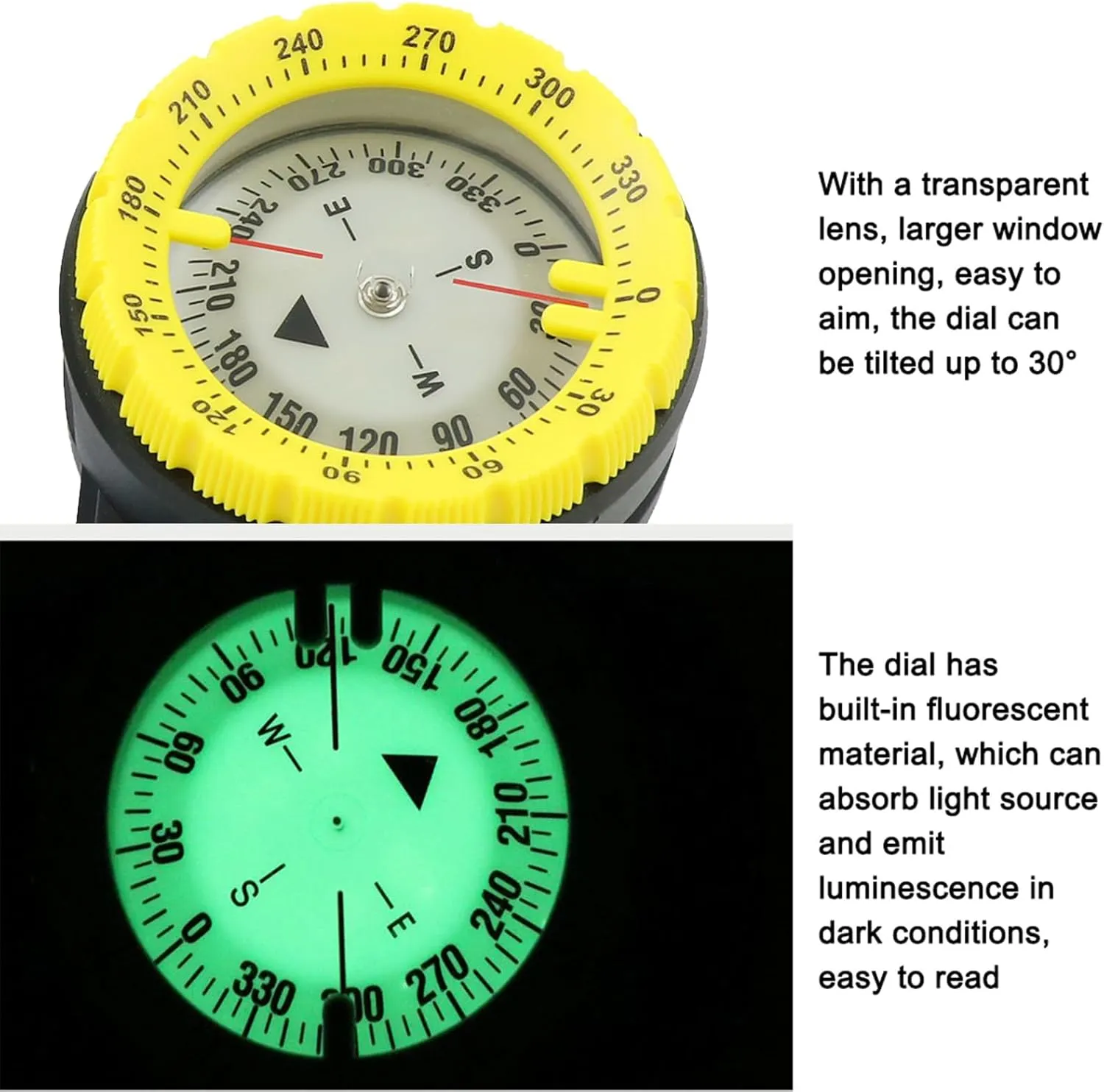 50M Diving Wrist Compass, Luminous Navigation Tool with Elastic Rope, Portable Underwater Compass for Diving, Camping, and Outdoor Activities