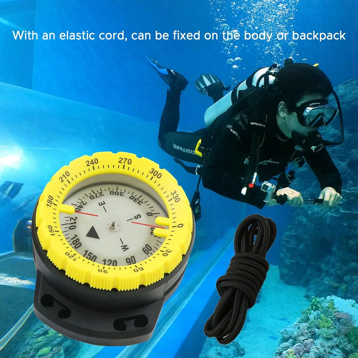 50M Diving Wrist Compass, Luminous Navigation Tool with Elastic Rope, Portable Underwater Compass for Diving, Camping, and Outdoor Activities