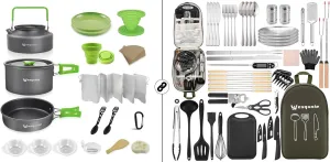 50Pcs Camping Cooking Utensils Set & 20Pcs Outdoor Camping Cookware Mess kit Green Bundle