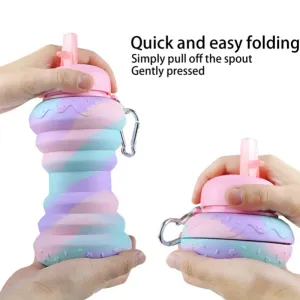 550ml Water Bottle Leak Proof Twist Cap BPA Free Silicone Foldable Water Bottle Portable Sports Cups With Flip Spout For Gym Camping Sports Lightweight Travel Bottle