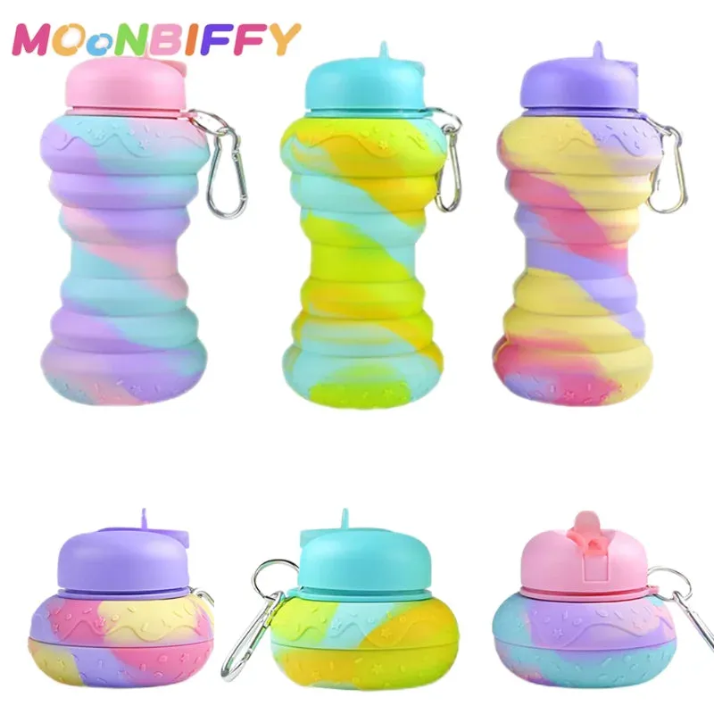 550ml Water Bottle Leak Proof Twist Cap BPA Free Silicone Foldable Water Bottle Portable Sports Cups With Flip Spout For Gym Camping Sports Lightweight Travel Bottle