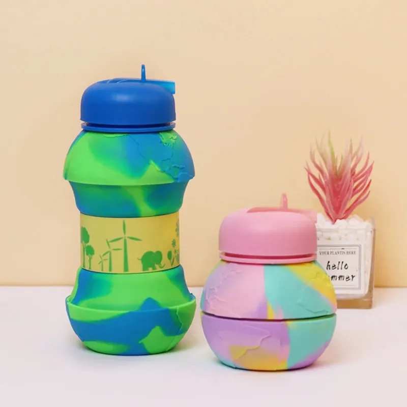 550ml Water Bottle Leak Proof Twist Cap BPA Free Silicone Foldable Water Bottle Portable Sports Cups With Flip Spout For Gym Camping Sports Lightweight Travel Bottle