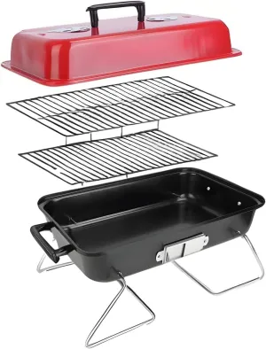 5.5LBS Lightweight Tabletop BBQ Smoker with Lid, 7 Air Vents,Portable Folding Charcoal Grill for Camping, Beach, Backyard (Red)