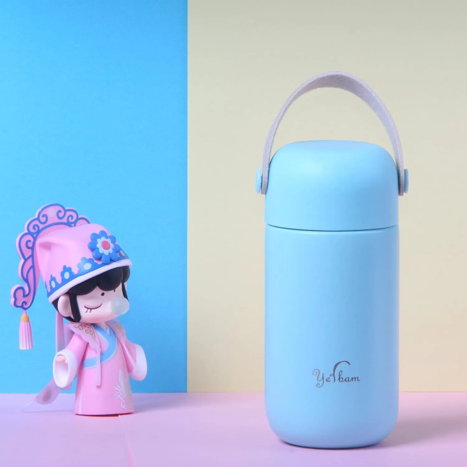 5.5oz Mini Tumbler Stainless Steel Vacuum Insulated Water Bottle Double Wall Thermos Flask Small Size BPA Free Leakproof (Blue-bubble gum Combo)