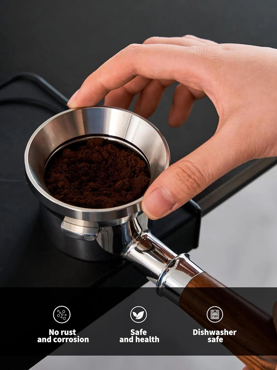 58mm Espresso Dosing Funnel and Puck Screen Set,Stainless Steel Coffee Dosing Ring Compatible with Gaggia E61 58mm Portafilter.Reusable 1.7mm Thickness Puck Screen.(Stainless Steel)