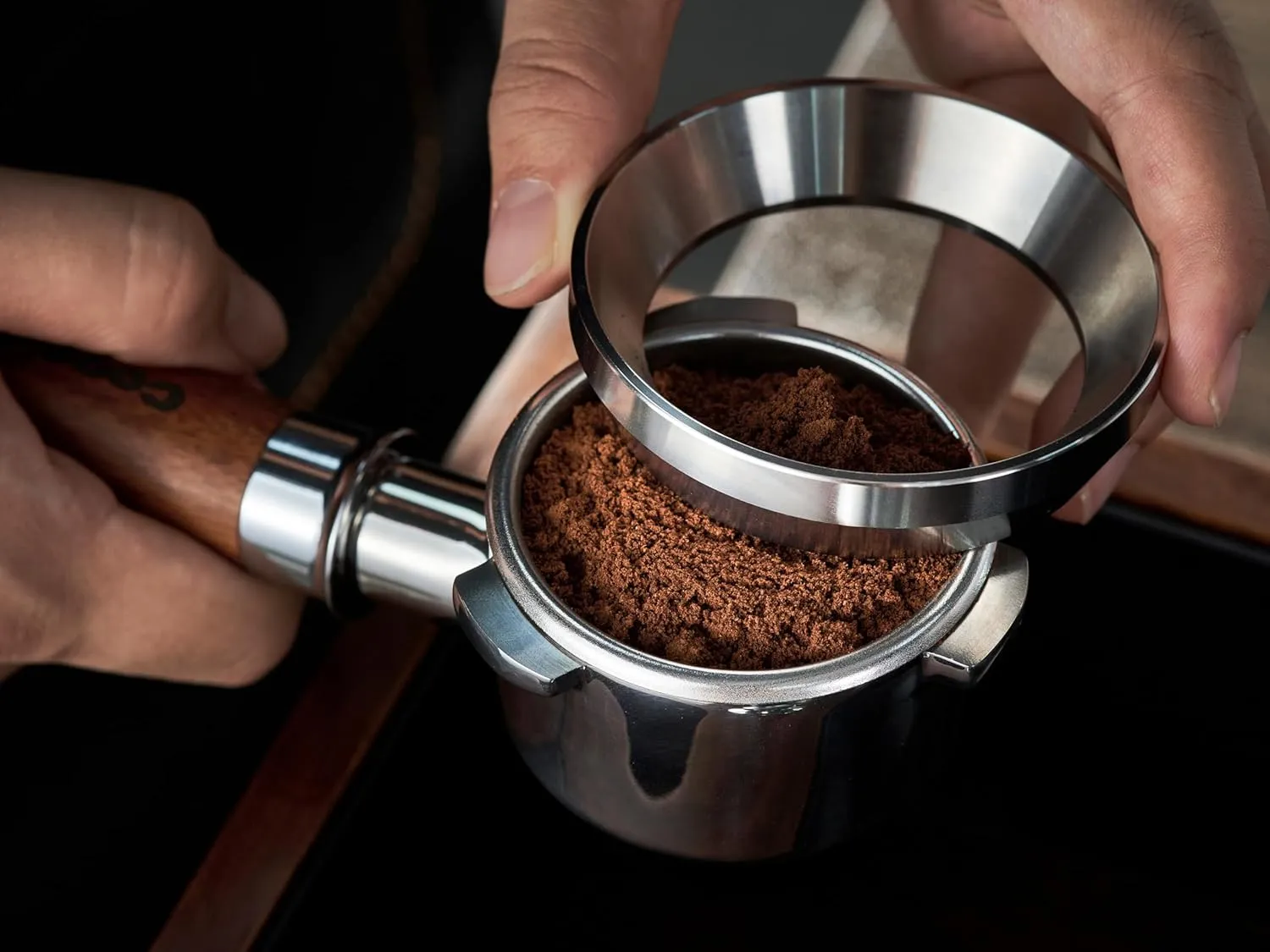 58mm Espresso Dosing Funnel and Puck Screen Set,Stainless Steel Coffee Dosing Ring Compatible with Gaggia E61 58mm Portafilter.Reusable 1.7mm Thickness Puck Screen.(Stainless Steel)