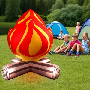 5FT Inflatable Campfire Decoration, Inflatable Fire Fake Decorations Build-in 4 Bright LEDs Campfire Blow-up Yard Decorations for Lawn Garden Party Bonfire Theme Birthday Night Party