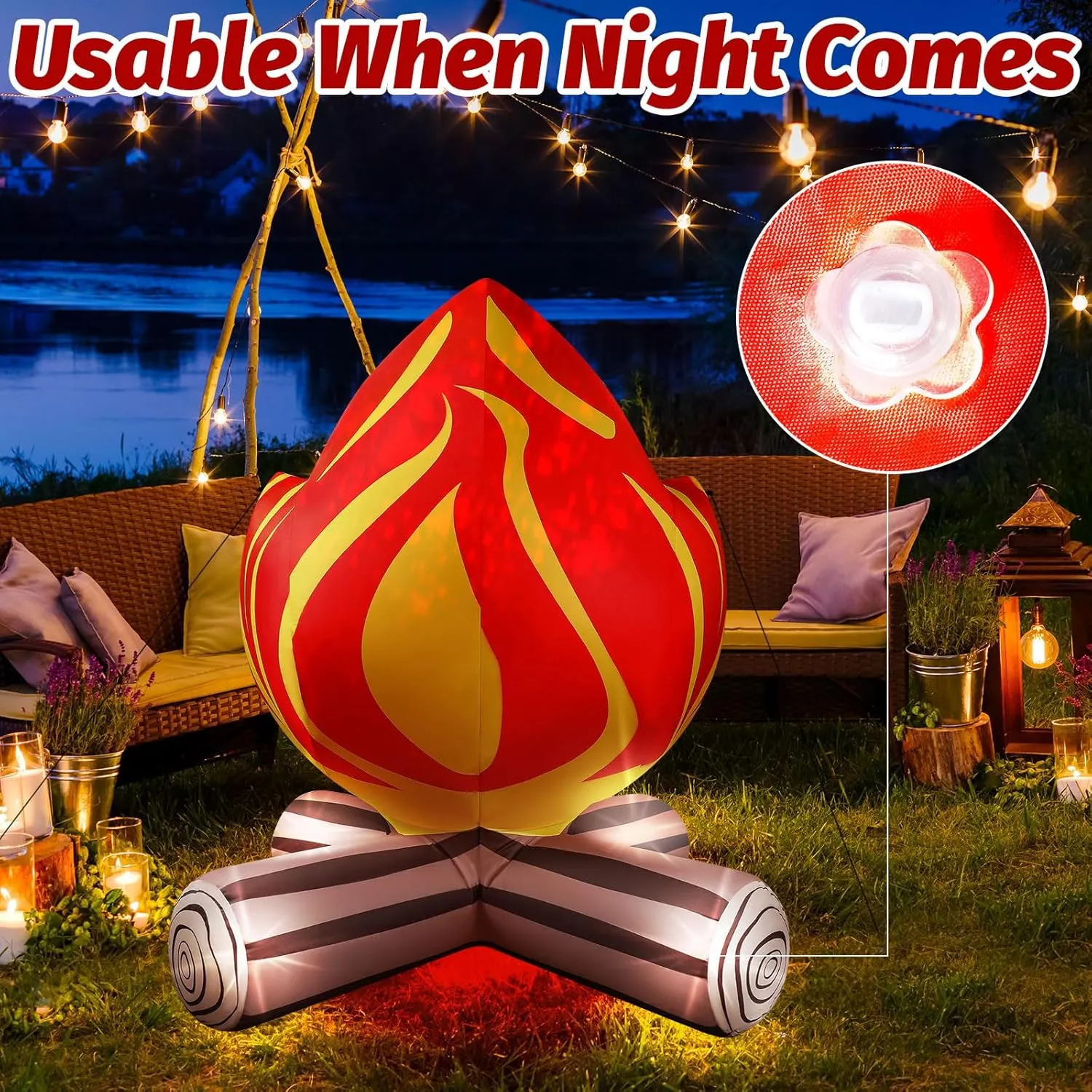 5FT Inflatable Campfire Decoration, Inflatable Fire Fake Decorations Build-in 4 Bright LEDs Campfire Blow-up Yard Decorations for Lawn Garden Party Bonfire Theme Birthday Night Party