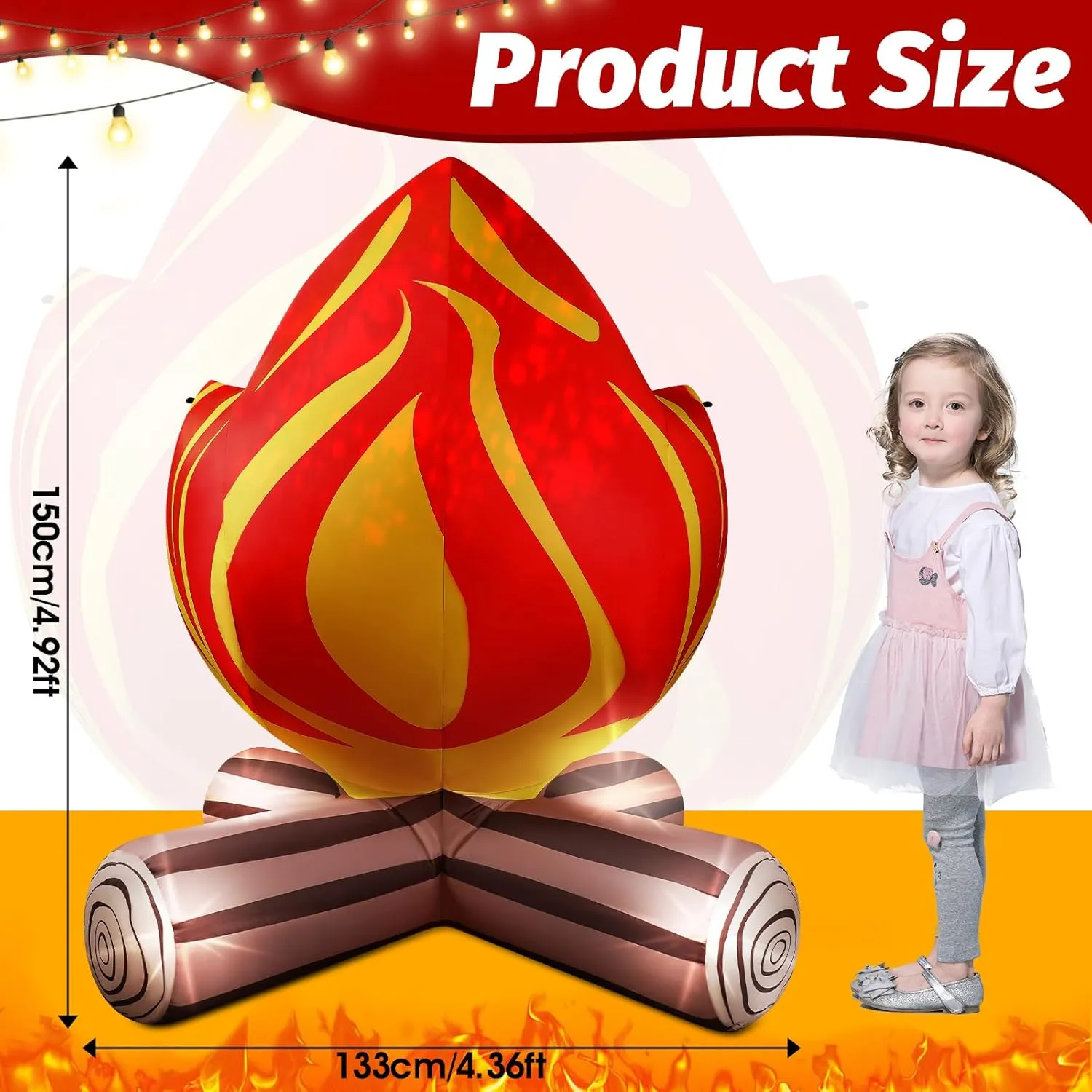 5FT Inflatable Campfire Decoration, Inflatable Fire Fake Decorations Build-in 4 Bright LEDs Campfire Blow-up Yard Decorations for Lawn Garden Party Bonfire Theme Birthday Night Party