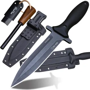 5MM Full Tang Survival Knife (9CR18MOV) steel G10 handle K sheath and 5.9-inch cerium fire starter can be used for outdoor hunting, camping, barbecue, fishing, kitchen cutting, EDC tools, gifts
