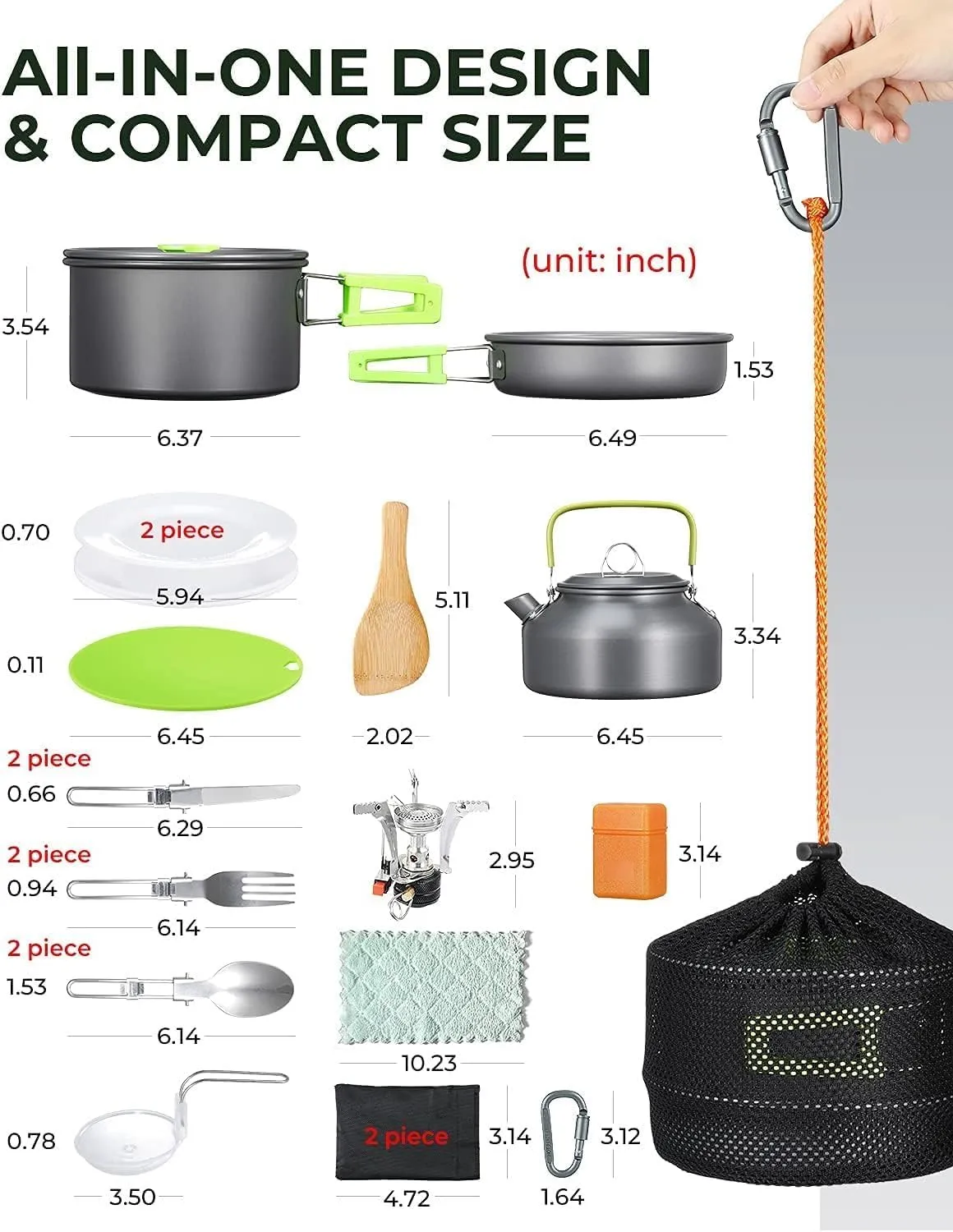 5pcs -20pcs Set TMKOOL Camping Cookware Mess Kit Outdoor Hiking Backpacking Picnic Cooking Bowl Non Stick Pot