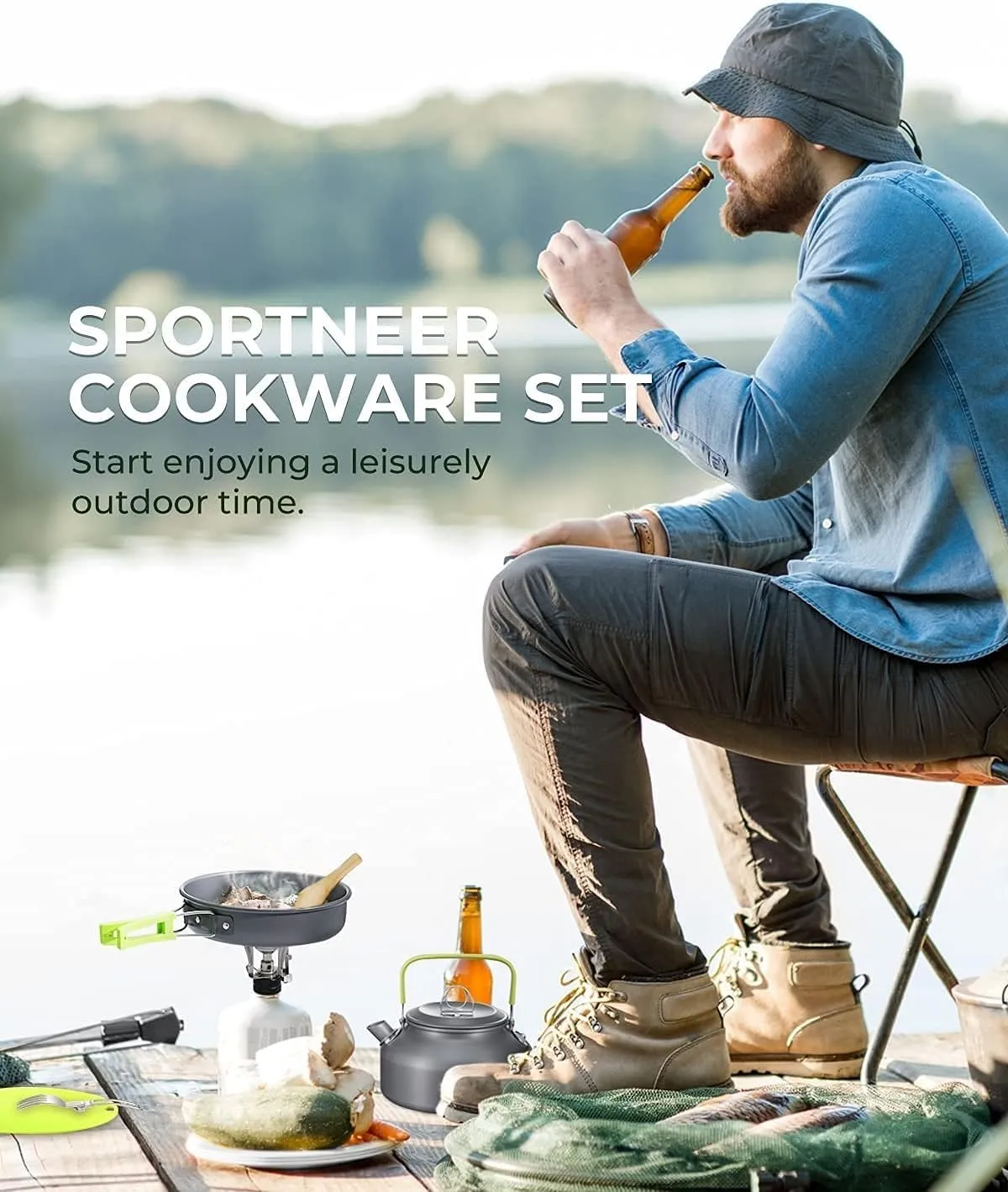 5pcs -20pcs Set TMKOOL Camping Cookware Mess Kit Outdoor Hiking Backpacking Picnic Cooking Bowl Non Stick Pot