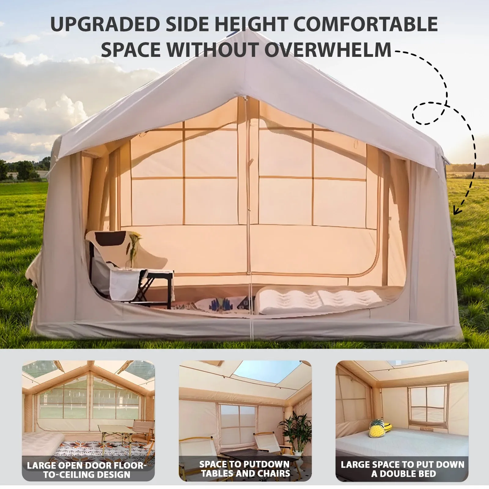 6-8 People Inflatable Tent for Camping with Pump Portable Blow Up Tent Easy Set-up Air Tent
