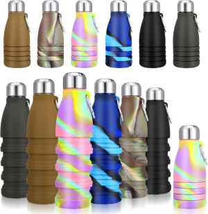 6 Pcs Collapsible Water Bottles 18 oz Portable Foldable Water Bottles Silicone Leak Proof Travel Water Bottle Reusable Sports Water Bottle with Metal Clip for Camping Hiking Travel (Mixed Color)