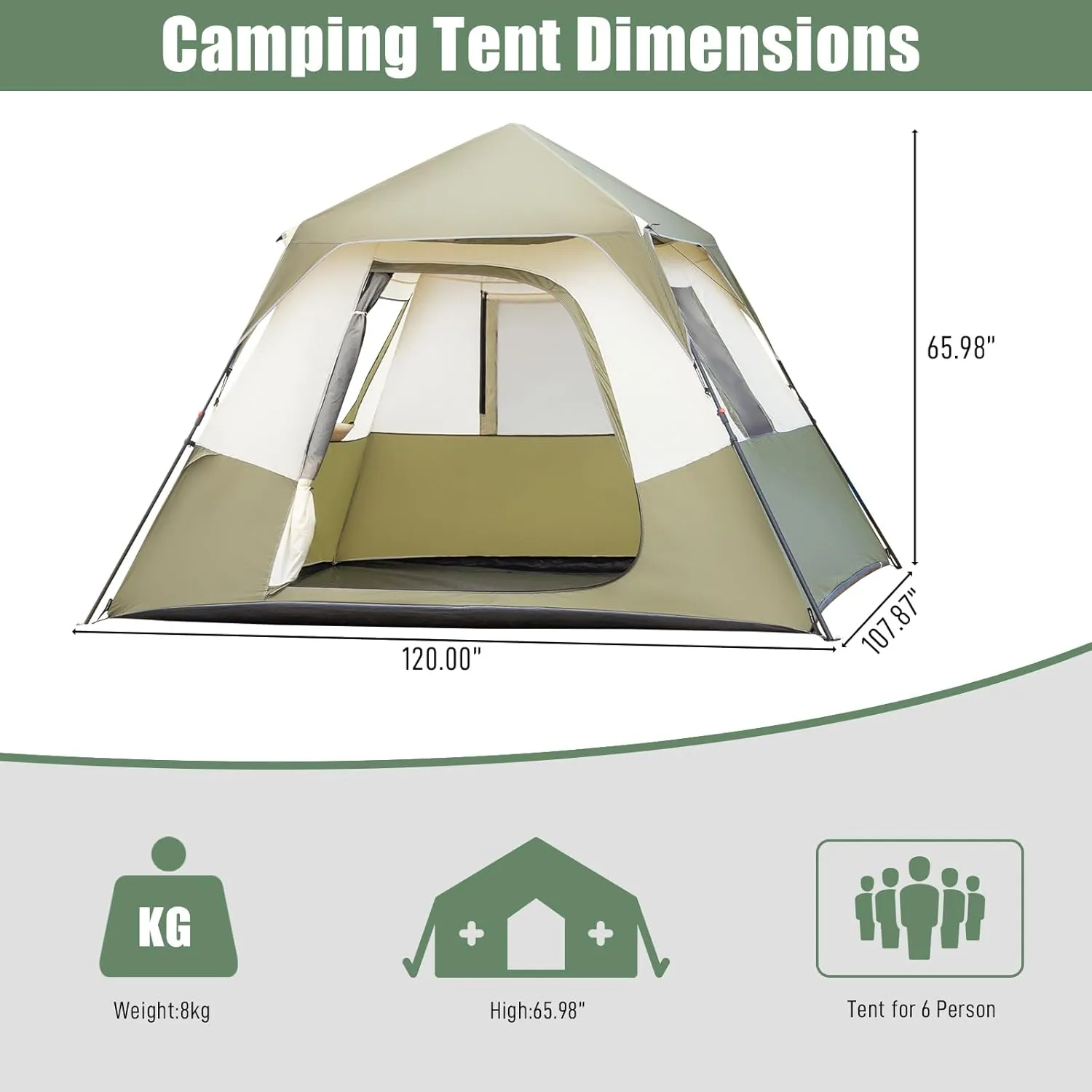 6 Person Camping Tent, All-Weather Easy Setup Outdoor Tent, Portable Lightweight Pop Up Sun Shelter Tents with Mesh Layer and Carrying Bag Windproof & Waterproof Tents for Beach Hiking Travel
