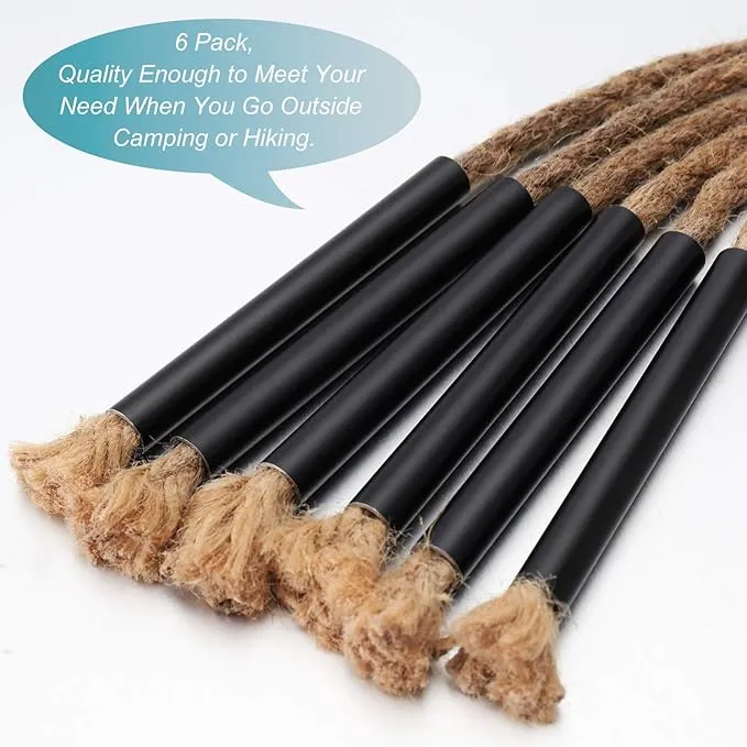 6 Pieces Jute Tinder Tube Waterproof Wax Wick Fire Starter Accessory with Aluminum Sleeve for Outdoor Camping Hiking Trekking Supplies