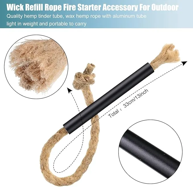 6 Pieces Jute Tinder Tube Waterproof Wax Wick Fire Starter Accessory with Aluminum Sleeve for Outdoor Camping Hiking Trekking Supplies