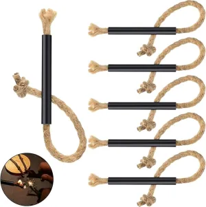 6 Pieces Jute Tinder Tube Waterproof Wax Wick Fire Starter Accessory with Aluminum Sleeve for Outdoor Camping Hiking Trekking Supplies