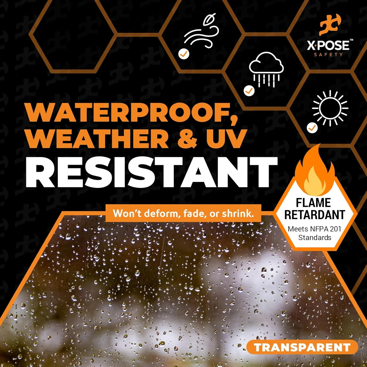 6' x 8' Clear Vinyl Tarp - Fire Retardant 20 Mil Super Heavy Duty Transparent Waterproof PVC Tarpaulin with Brass Grommets - for Patio Enclosure, Temporary Wall, Multipurpose - by Xpose Safety