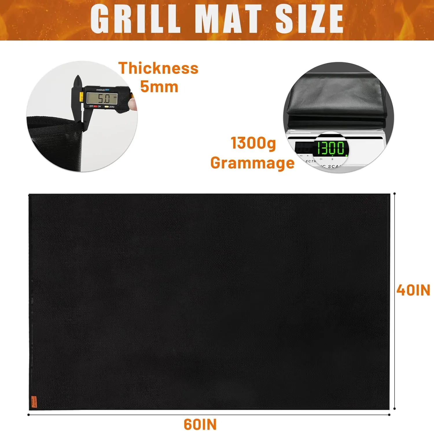 60 x 40 Inch Under Grill Mats for Outdoor Grill – 4 Layer Fireproof Waterproof Oil-Proof, BBQ Mat with BBQ Gloves, Heavy-Duty 1300g Windproof, with Cotton Insulated Bottom, for Deck, Patio, Fireplace