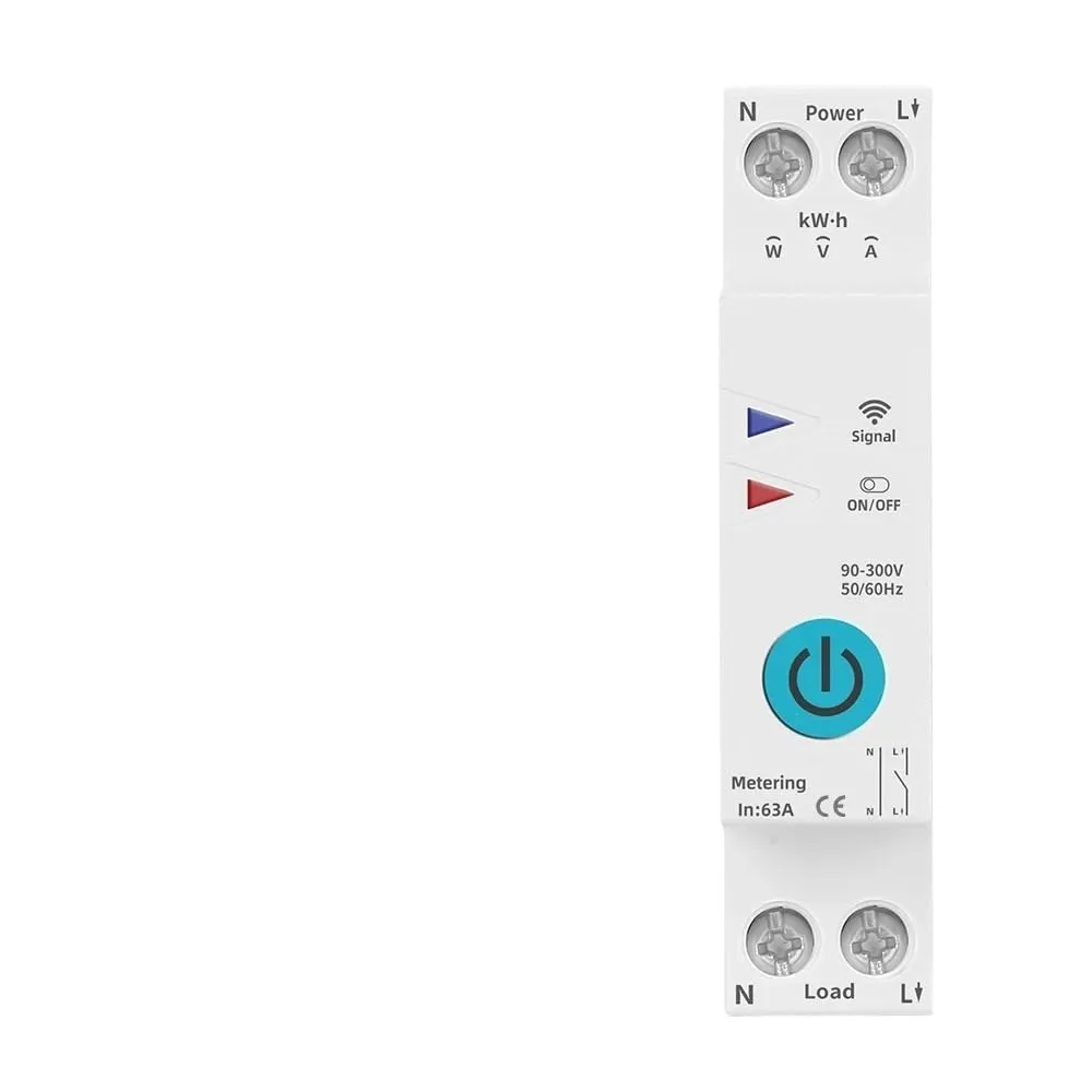 63A 1P N Energy Meter KWh Metering Monitoring Circuit Breaker Timer Relay MCB TUYA Smart Life 110VAC 230VAC(TXCB2-TW No metering,16A)