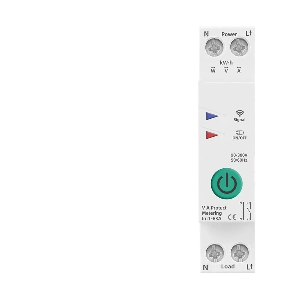 63A 1P N Energy Meter KWh Metering Monitoring Circuit Breaker Timer Relay MCB TUYA Smart Life 110VAC 230VAC(TXCB2-TW No metering,16A)