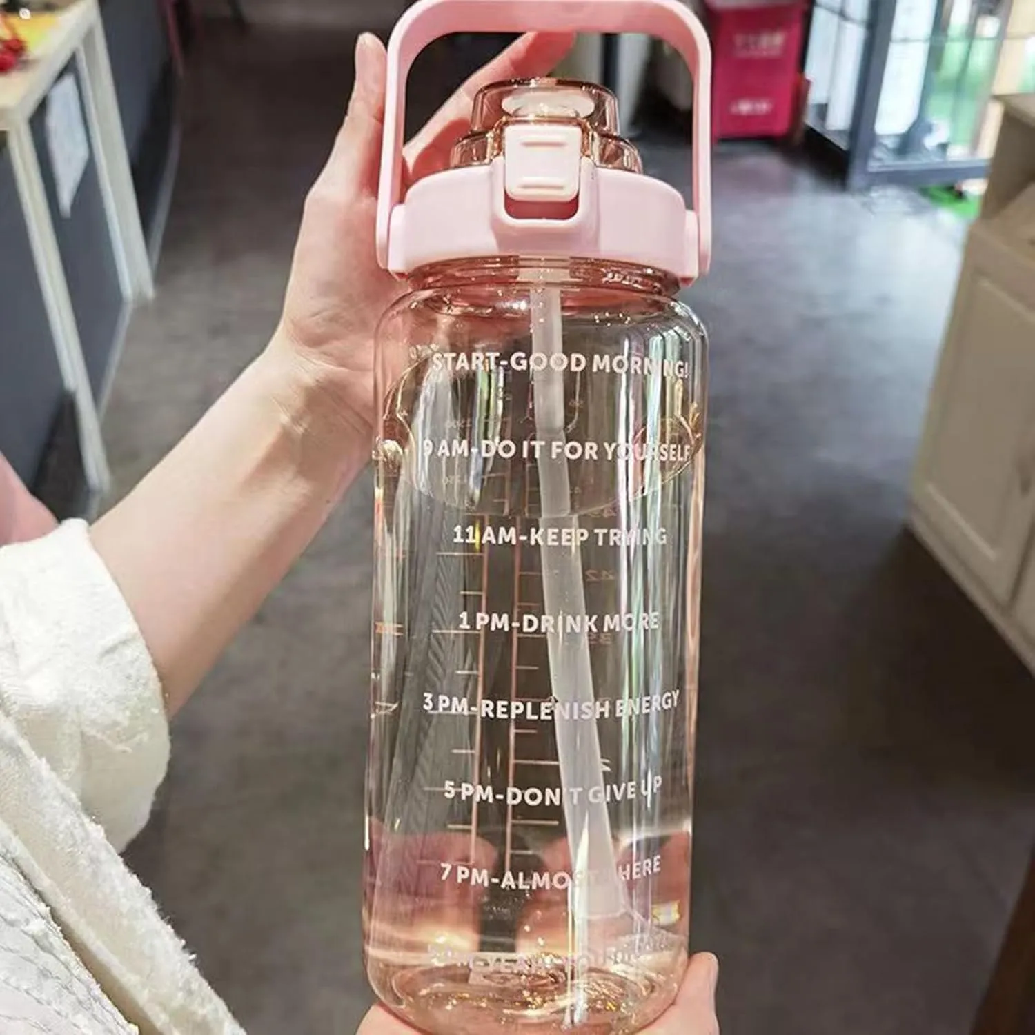 64 Ozwater Bottle with Handle and Time Markers for All Day Hydration,BPA Free Leakproof Plastic Water Bottles with Straw,Large Water Jug,Big Water Bottle for Fitness Gym Outdoor Sports Workout