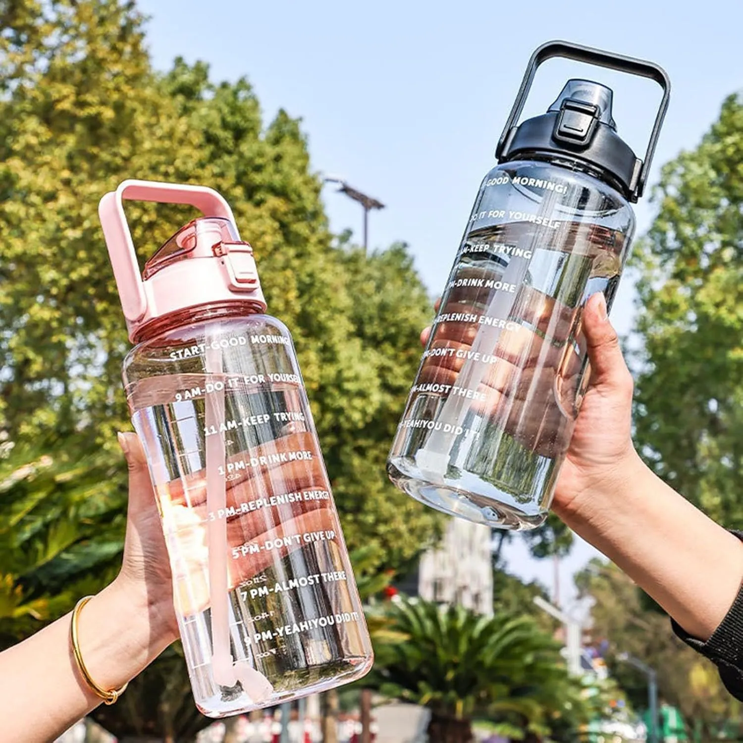 64 Ozwater Bottle with Handle and Time Markers for All Day Hydration,BPA Free Leakproof Plastic Water Bottles with Straw,Large Water Jug,Big Water Bottle for Fitness Gym Outdoor Sports Workout