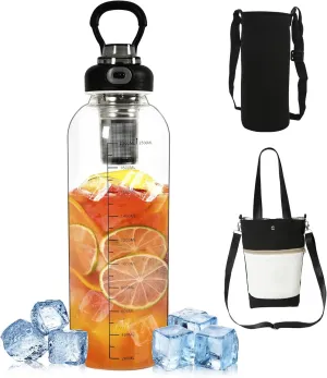64oz Glass Water Bottle with Handle and Sleeve,Half Gallon Glass Drinking Bottle,Large Capacity Sports Cup,Reusable Glass Water Jug,Leakproof Large Glass Bottle for Gym Home Office