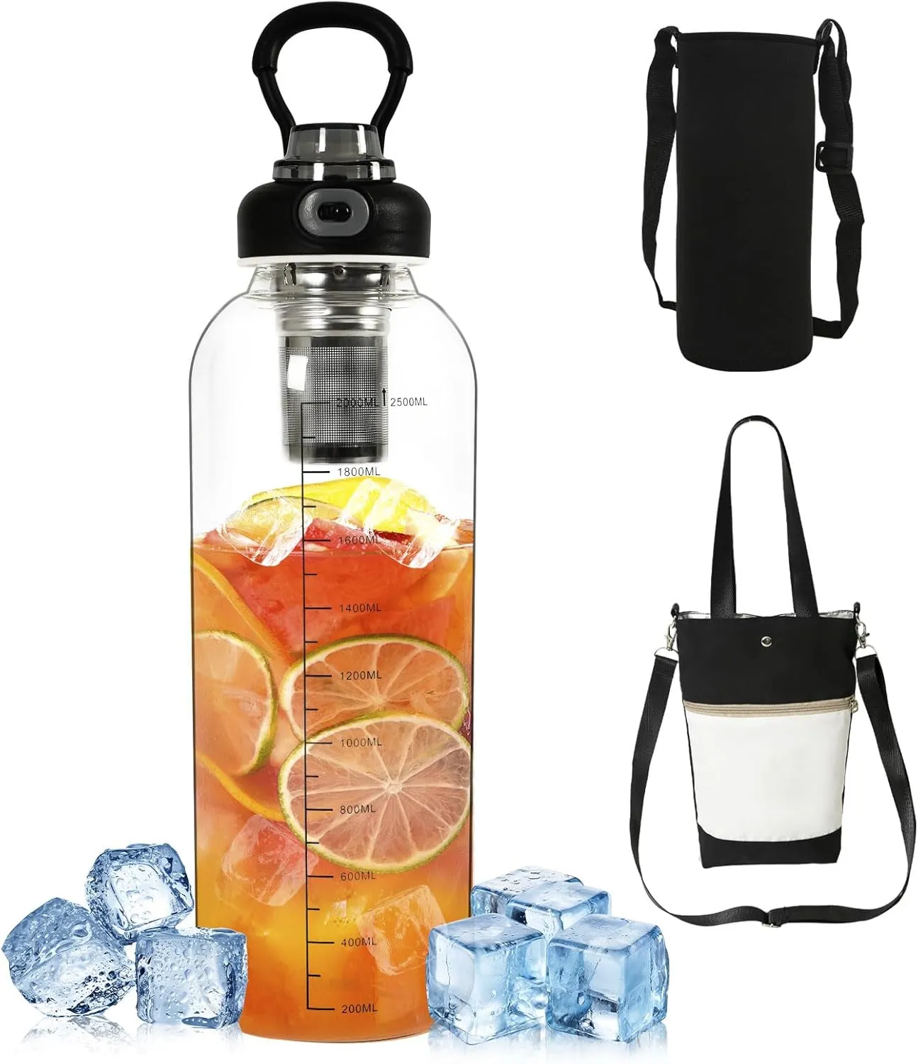 64oz Glass Water Bottle with Handle and Sleeve,Half Gallon Glass Drinking Bottle,Large Capacity Sports Cup,Reusable Glass Water Jug,Leakproof Large Glass Bottle for Gym Home Office