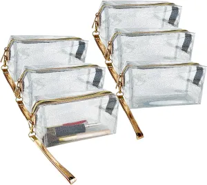 6Pcs Waterproof Cosmetic Bags PVC Transparent Zippered Toiletry Bag with Handle Strap Portable Clear Makeup Bag Pouch for Bathroom, Vacation and Organizing