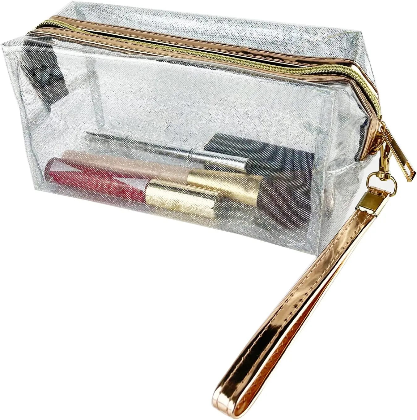 6Pcs Waterproof Cosmetic Bags PVC Transparent Zippered Toiletry Bag with Handle Strap Portable Clear Makeup Bag Pouch for Bathroom, Vacation and Organizing