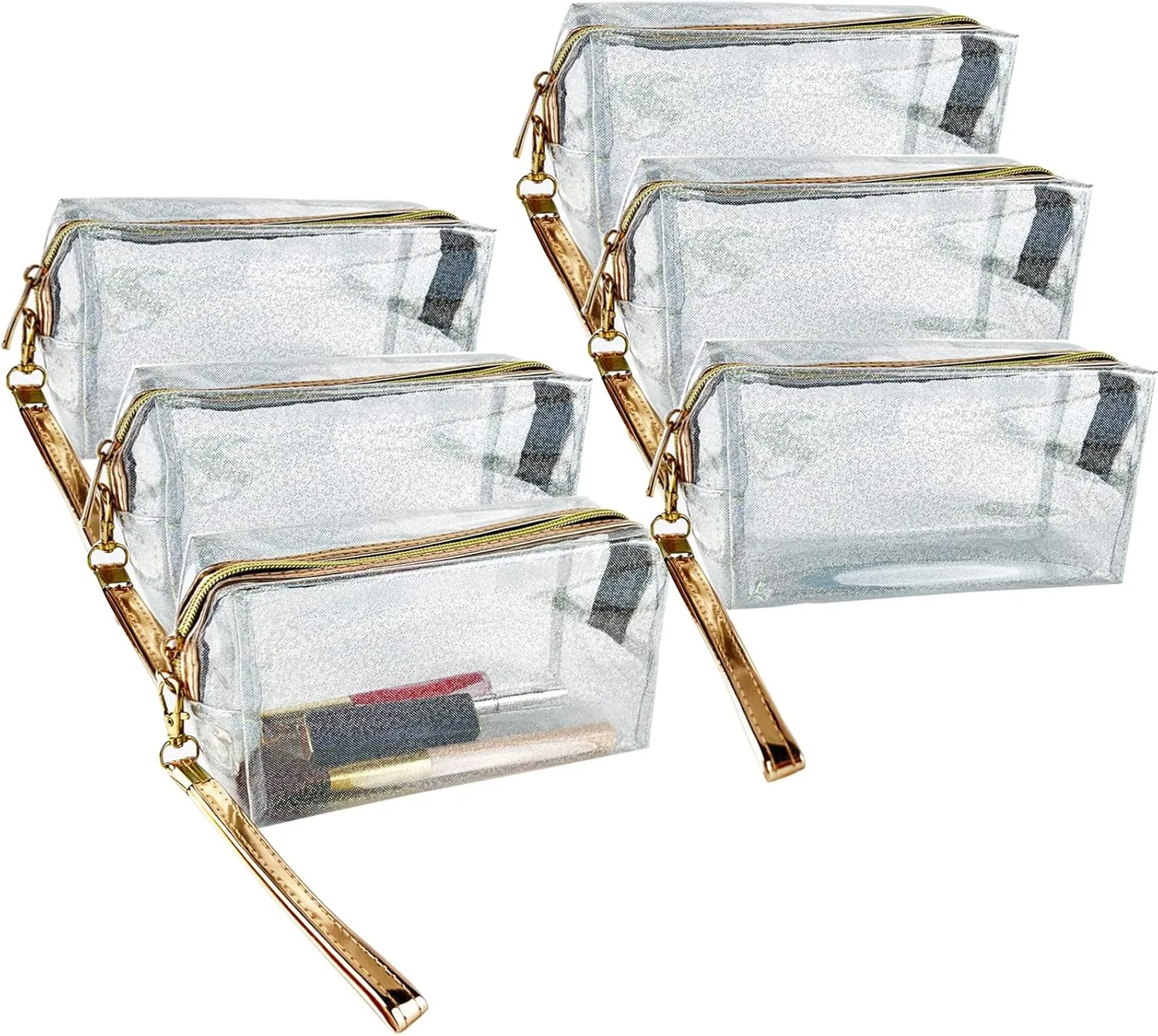 6Pcs Waterproof Cosmetic Bags PVC Transparent Zippered Toiletry Bag with Handle Strap Portable Clear Makeup Bag Pouch for Bathroom, Vacation and Organizing