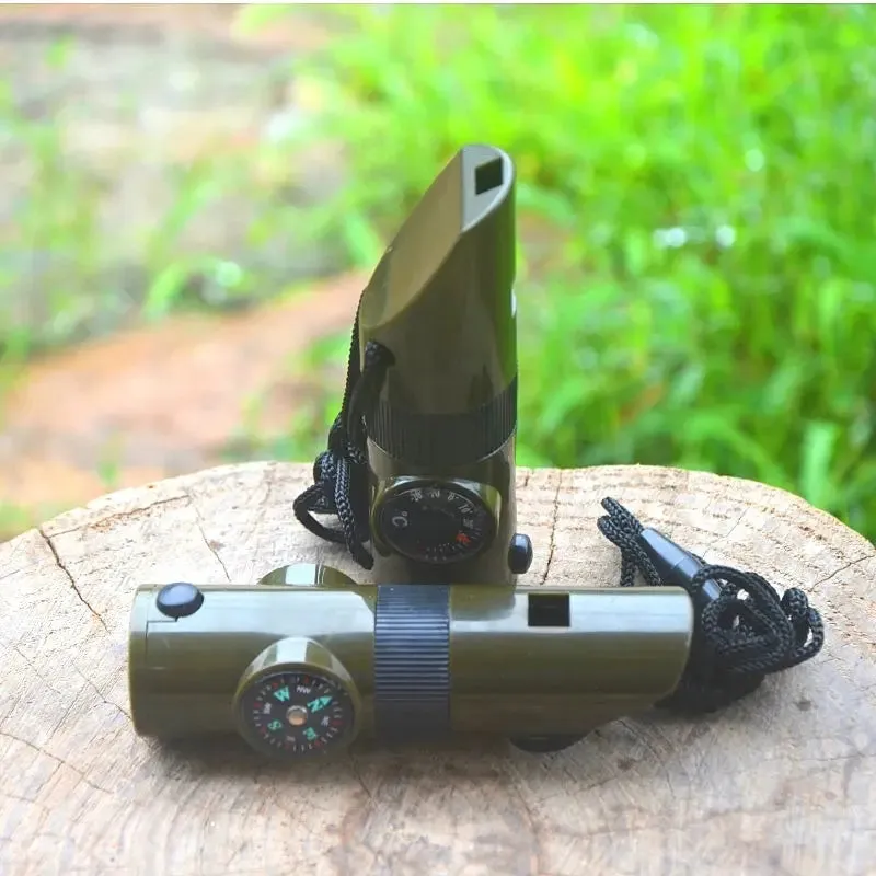 7 in 1 multifunctional compass outdoor camping life-saving whistle