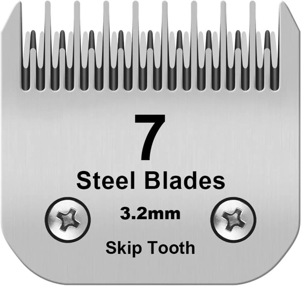 7 Skip Tooth Detachable Pet Dog Grooming Steel Blades,Compatible with Andis,Oster A5,Wahl KM10 Series Clippers,Cut Length 1/8-Inch (3.2mm) ，1 PACK
