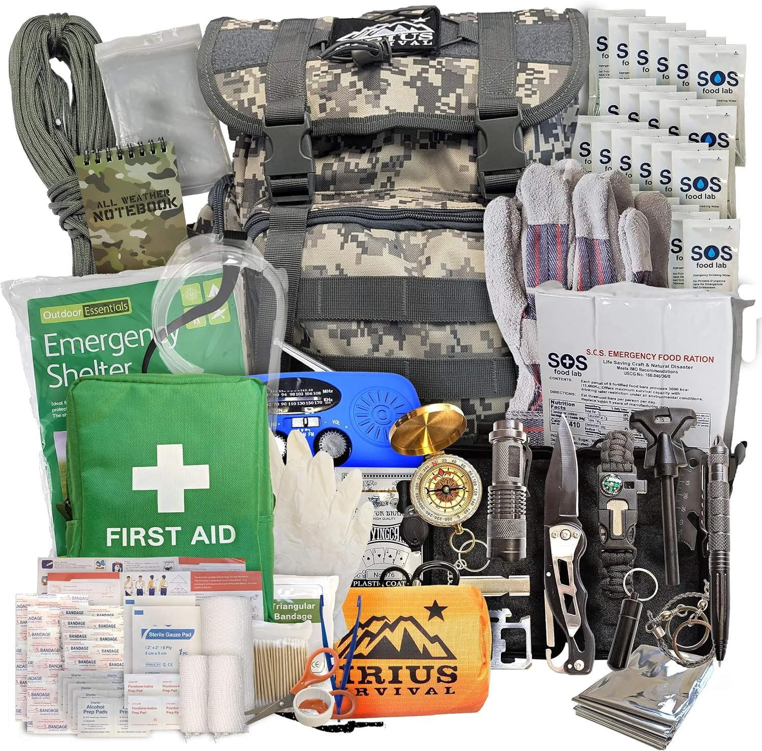 72-Hour Starter Emergency Kit – Complete One-Person Bug Out Bag with 40L Survival Backpack, Food, Water, Tent, 141-Piece First Aid, Emergency Radio & Multi-Tool