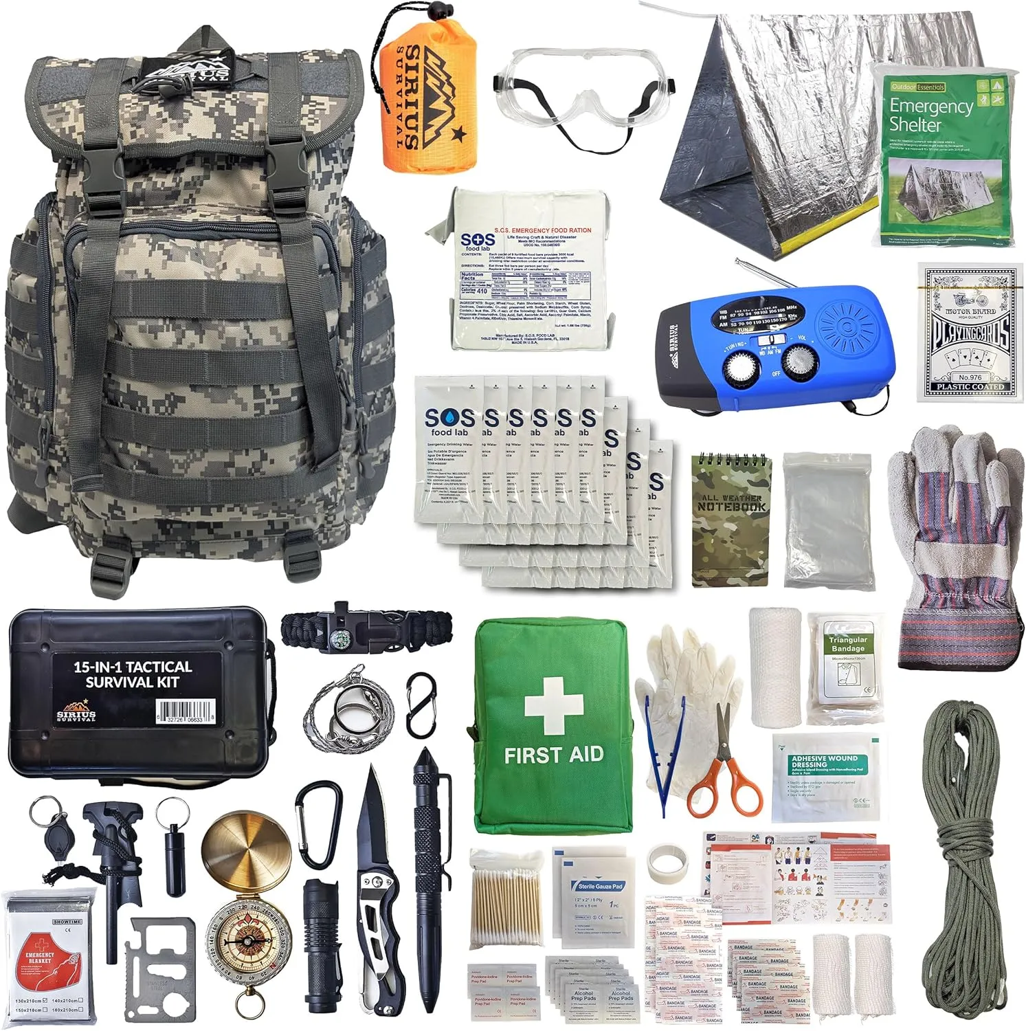 72-Hour Starter Emergency Kit – Complete One-Person Bug Out Bag with 40L Survival Backpack, Food, Water, Tent, 141-Piece First Aid, Emergency Radio & Multi-Tool