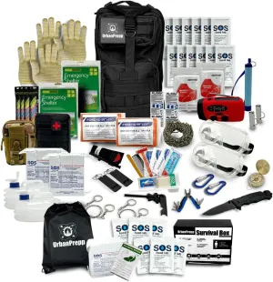 72-Hour Survival Combo Kit - 2 Person Bugout Bag & Survival Box with Food, Water, First Aid, Tools