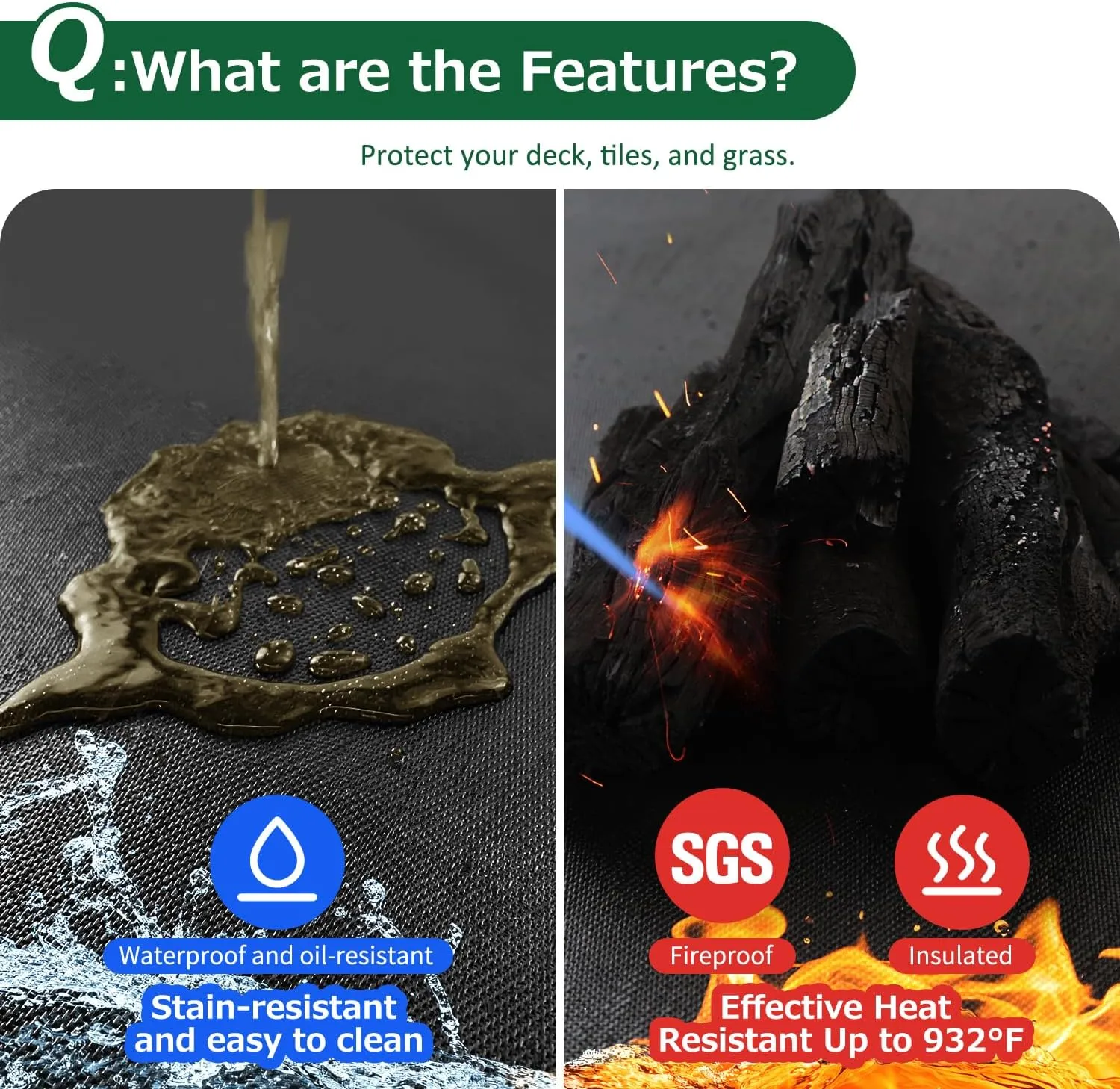 76x40 Fireproof Grill & Grease Mat for Under Outdoor Grill – Extra Large Heat-Resistant Silicone Floor Mat for BBQ, Gas Stove, Smoker, Burner & Patio Heater | Deck Protector, Black