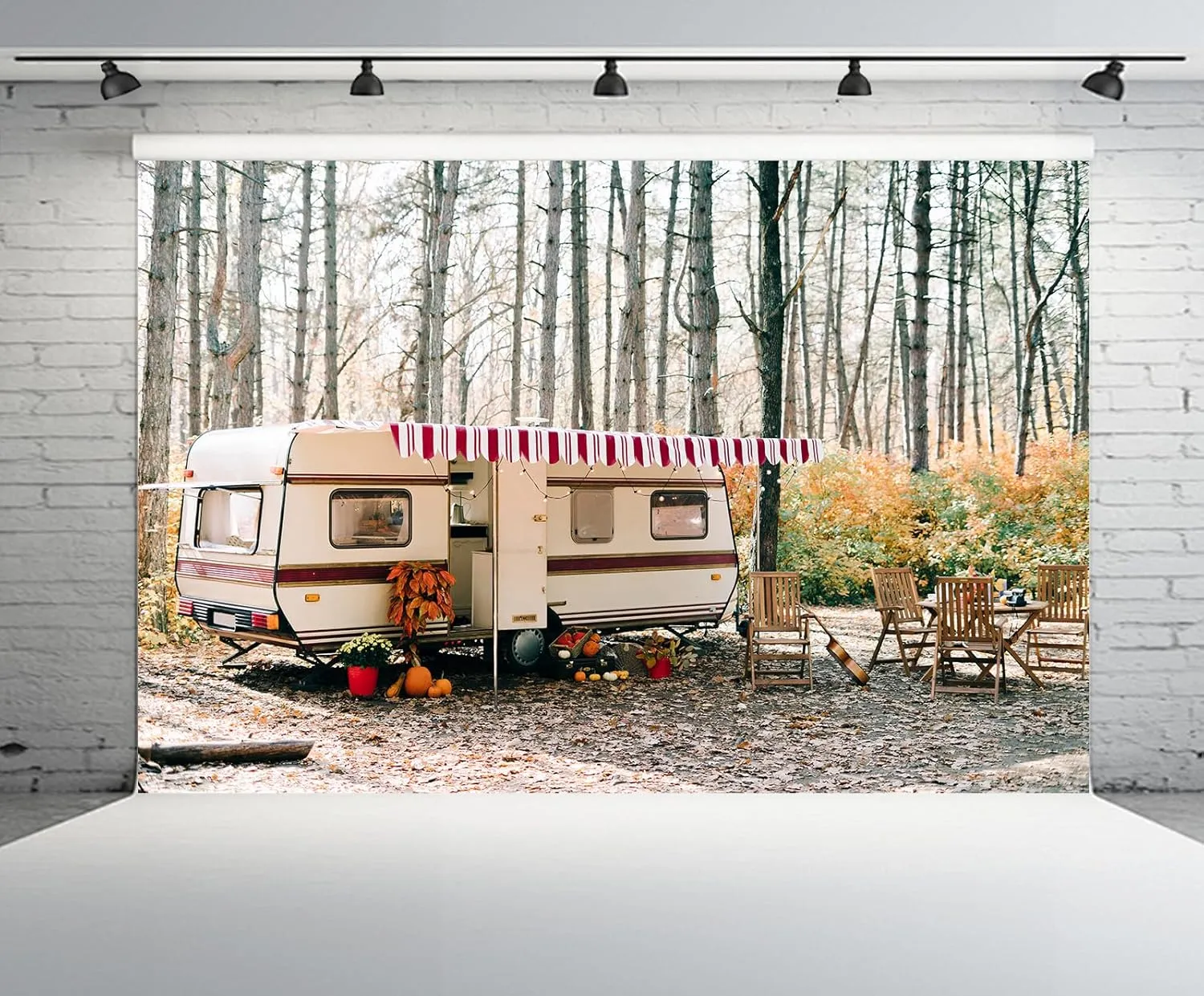 7ftx5ft Autumn Camp Backdrop Camper Van Pine Forest Fall Season Hiking Woods Background Wedding Bridal Shower Fall Hiking Camp Party Decor Photo Booth Studio Props Wallpaper