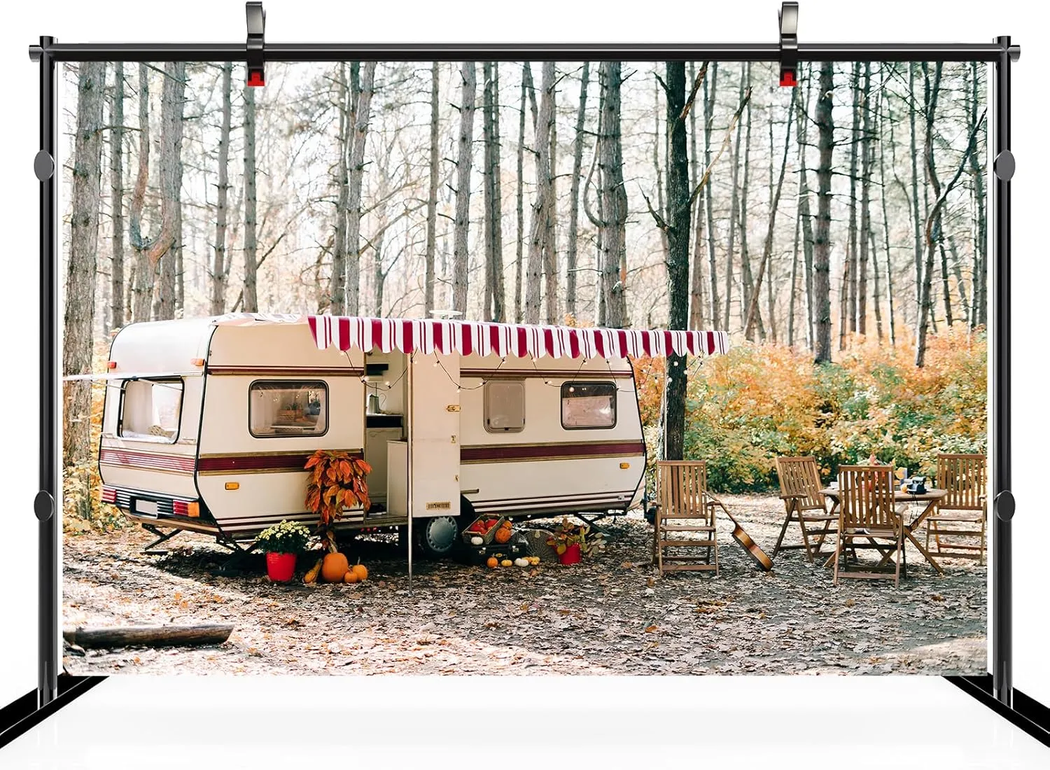 7ftx5ft Autumn Camp Backdrop Camper Van Pine Forest Fall Season Hiking Woods Background Wedding Bridal Shower Fall Hiking Camp Party Decor Photo Booth Studio Props Wallpaper