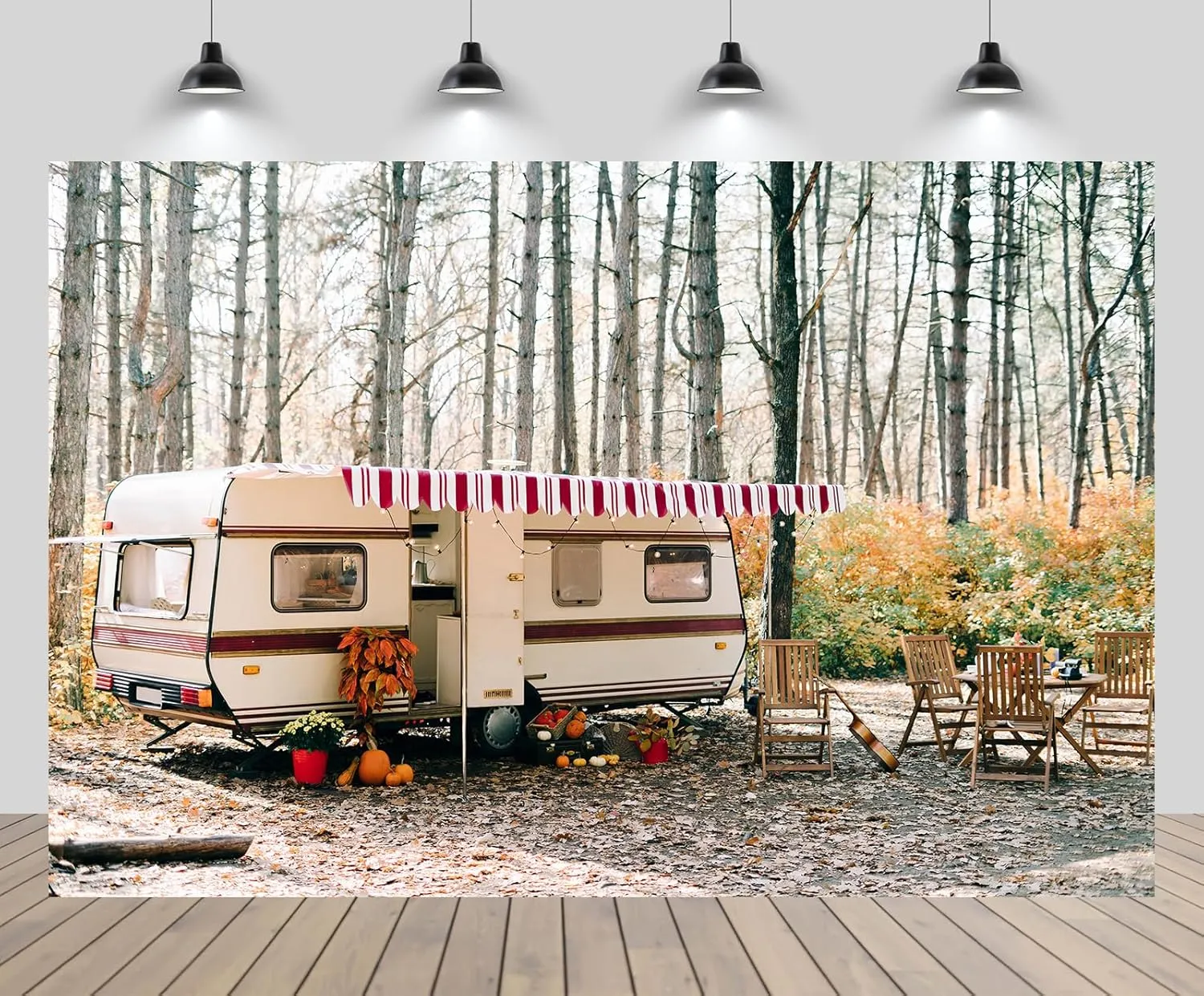 7ftx5ft Autumn Camp Backdrop Camper Van Pine Forest Fall Season Hiking Woods Background Wedding Bridal Shower Fall Hiking Camp Party Decor Photo Booth Studio Props Wallpaper