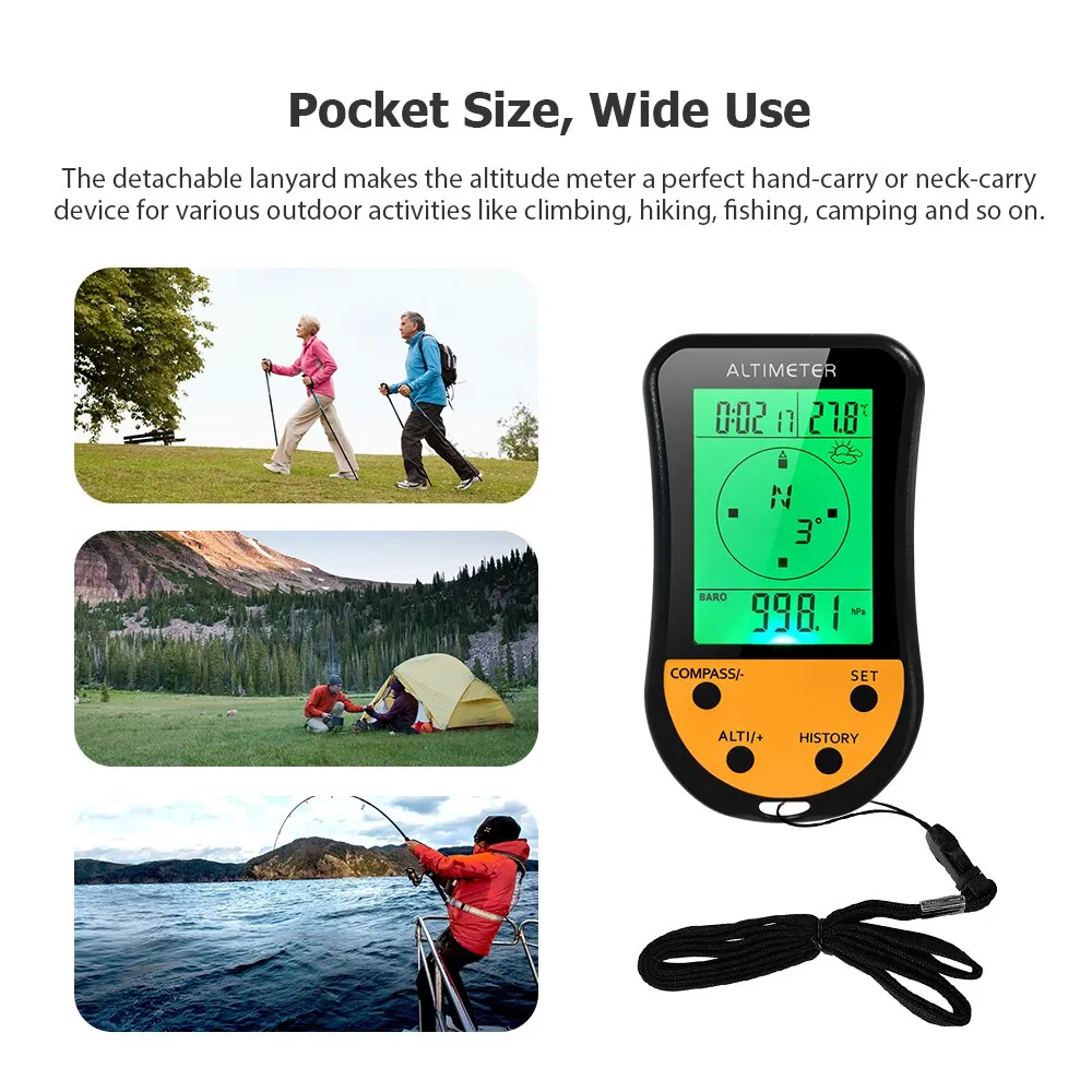8-in-1 Multifunction Digital Altimeter with Barometer, Compass, Thermometer, Weather Forecast, Clock, and Calendar